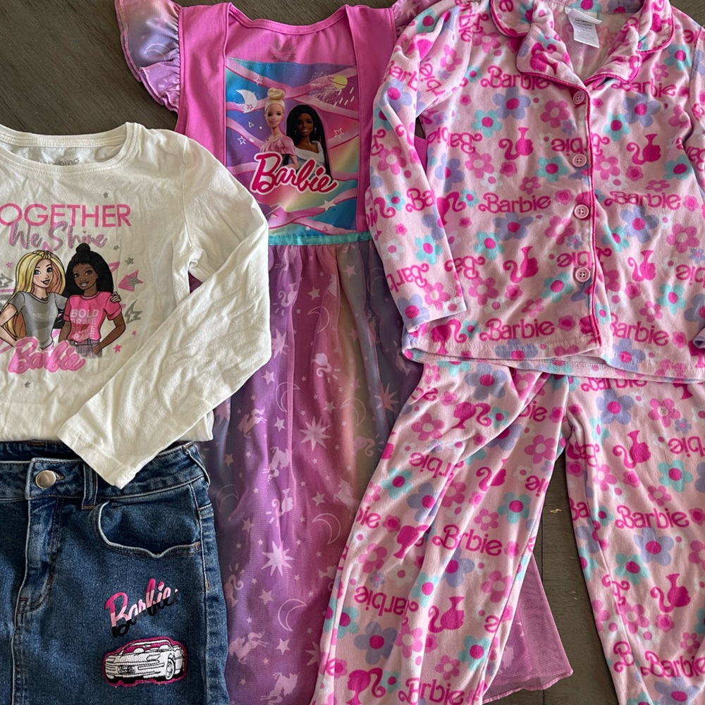Barbie Girls' Pink and Purple Pajama Set with Printed Top & Pants